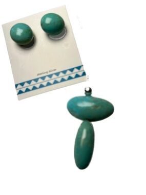 Real Turquoise Necklace & Earrings Santo Domingo Pueblo NM 18” Silver Chain NWOT